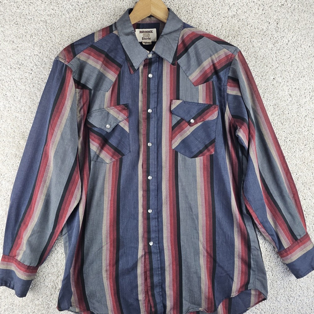 Vintage Ruddock Western Shirt Mens 16 1/2 34 Long Large Tall Pearl Snap USA